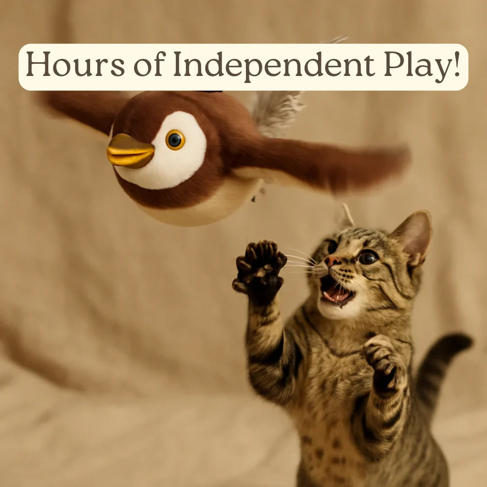 Chirping Bird Cat Toy – Interactive Flapping Plush with Realistic Sounds