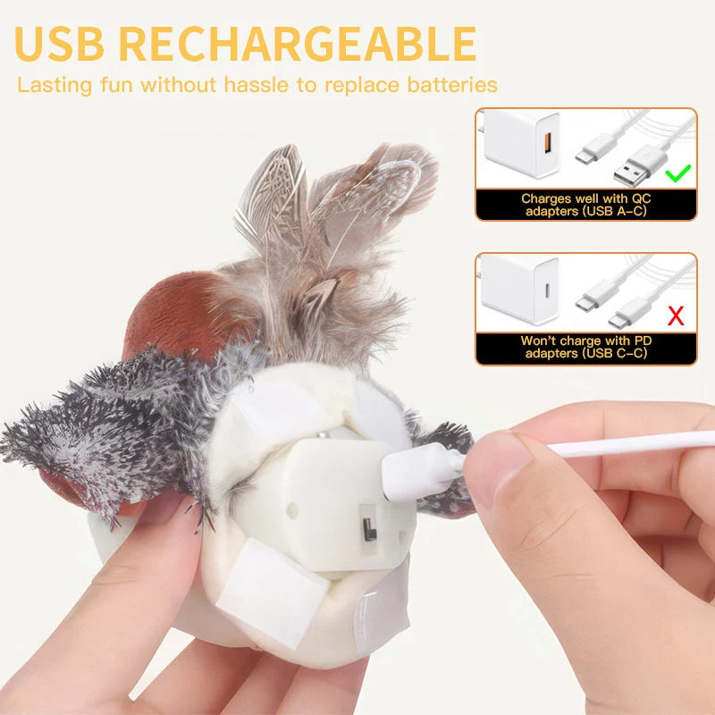 Chirping Bird Cat Toy – Interactive Flapping Plush with Realistic Sounds