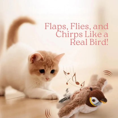 Chirping Bird Cat Toy – Interactive Flapping Plush with Realistic Sounds