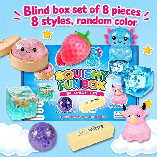 Squishy Fun Box – 8pc Sensory Squishy Toy Set, Random Styles