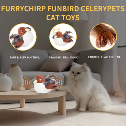 Chirping Bird Cat Toy – Interactive Flapping Plush with Realistic Sounds