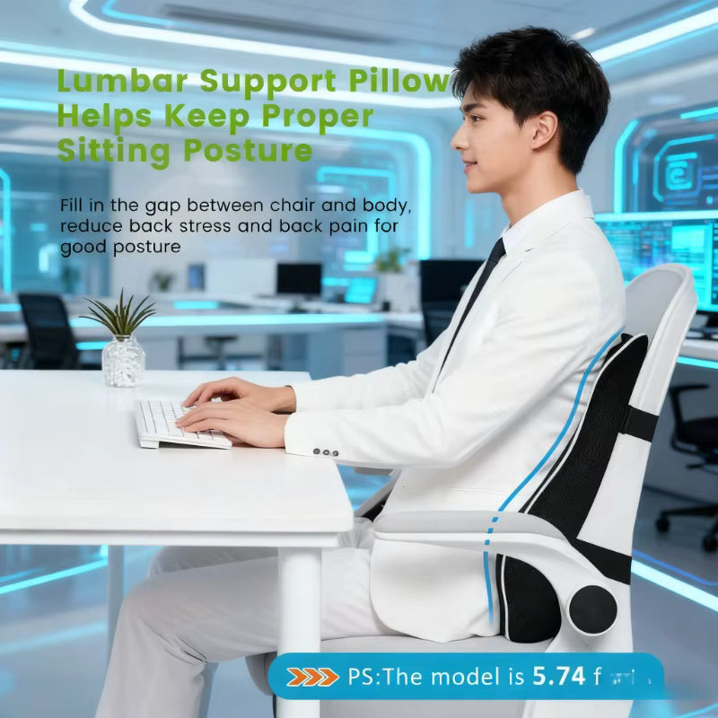 Memory Foam Lumbar Support Pillow – Adjustable Lower Back Cushion