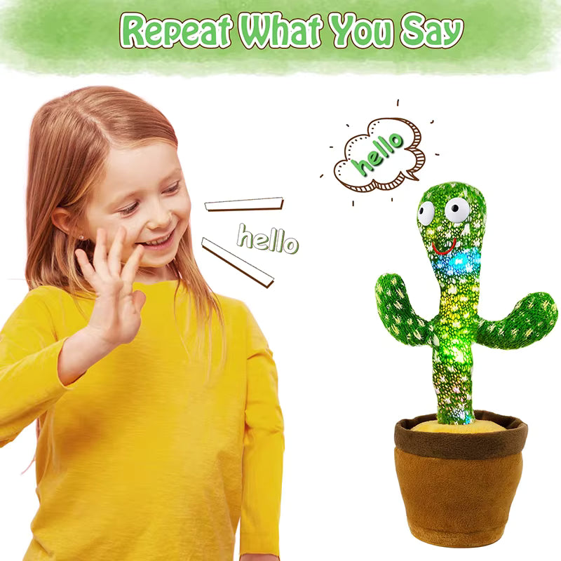 Dancing Cactus Toy – 120 Songs, Voice Repeat, USB & Battery Plushie