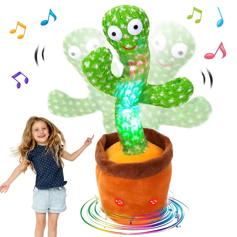 Dancing Cactus Toy – 120 Songs, Voice Repeat, USB & Battery Plushie