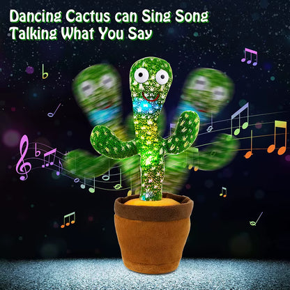 Dancing Cactus Toy – 120 Songs, Voice Repeat, USB & Battery Plushie