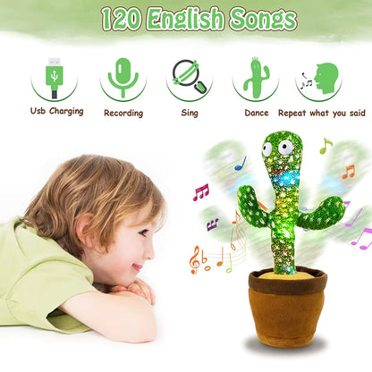 Dancing Cactus Toy – 120 Songs, Voice Repeat, USB & Battery Plushie