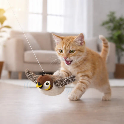 Chirping Bird Cat Toy – Interactive Flapping Plush with Realistic Sounds