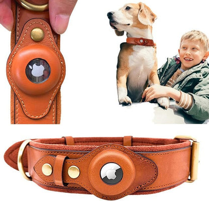 Leather AirTag Dog Collar – Smart Pet Tracker Collar