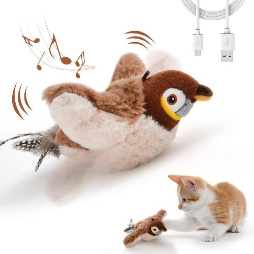 Chirping Bird Cat Toy – Interactive Flapping Plush with Realistic Sounds