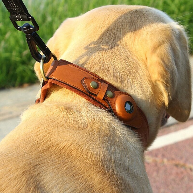 Leather AirTag Dog Collar – Smart Pet Tracker Collar